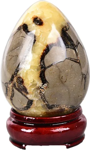 Miniatura 9 de AMOYSTONE Huevo de cristal de cuarzo rosa natural grande para curación y práctica de reiki, piedra de decoración del hogar con base, 3-3.5 pulgadas