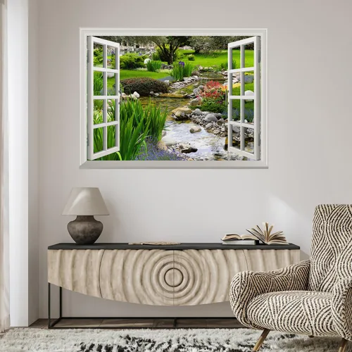 Miniatura 4 de Wall26 - Adhesivo para pared / Mural para pared, extraíble, diseño de río en un pueblo tranquilo, decoración para pared, vista creativa de ventana