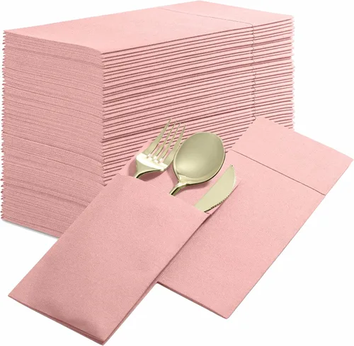 Miniatura 18 de Paquete de 50 servilletas desechables con sensación de lino para cena con bolsillo integrado para cubiertos, servilletas de papel tipo tela Menta