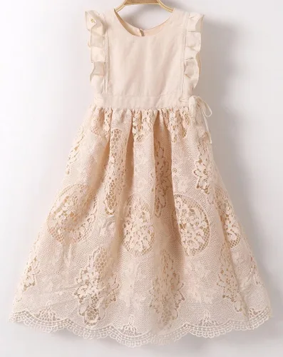 Miniatura 3 de Vestido blanco opaco durazno vintage con encaje sin mangas con flores para niña de Bow Dream
