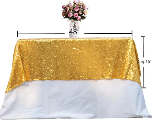 Miniatura 8 de JYFLZQ Mantel rectangular de lentejuelas doradas de 50" x 80", brillante con purpurina, ideal para bodas, cumpleaños, fiestas de bebé y despedidas