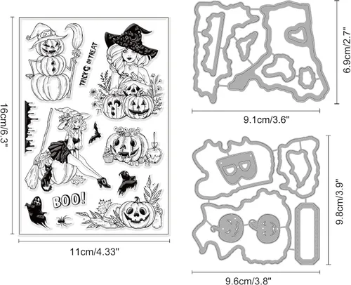 Miniatura 2 de ORIGACH Sellos transparentes y troqueles de corte, de calabaza de Halloween, de silicona, para hacer tarjetas, álbumes de recortes, manualidades, etc