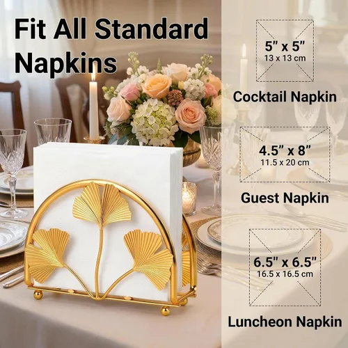 Miniatura 3 de Servilletero de hojas de ginkgo dorado para mesa, elegantes servilleteros para servilletas de papel, servilletero, servilleta de cóctel de una pieza
