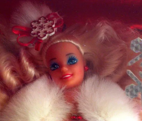 Miniatura 2 de Happy Holidays Barbie Doll Edición Especial 1989 w Adorno de copo de nieve de recuerdo (1989 Mattel Hawthorne)