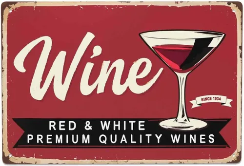 AOYEGO Cartel de lata de vino, póster con letra de vino tinto y blanco, letreros de metal vintage para cafeterías, bares, bares, bares, tiendas,