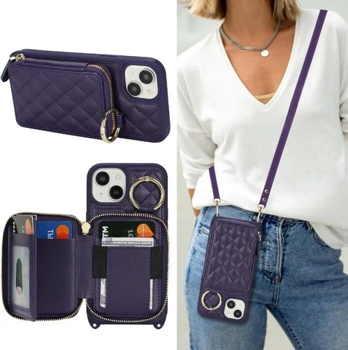 Miniatura 26 de Funda Cartera Bandolera para iPhone 11, Cuero PU Cremallera Bolso Cartera Funda Plegable con Tapa, Funda Folio con Soporte con Ranuras para Tarjetas