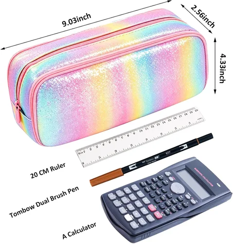 Miniatura 6 de Estuche grande para lápices, gran capacidad, estuche organizador de lápices de arco iris, bonita caja de lápices, bolsa para bolígrafos