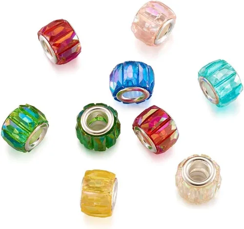 Miniatura 15 de Cheriswelry 100 cuentas europeas de agujero grande con diamantes de imitación de barril hechas a mano, arcilla polimérica, cuentas espaciadoras