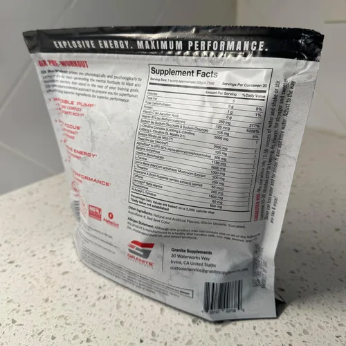 Miniatura 4 de Granite GX - Suplemento para antes del entrenamiento, sabor de poder ácido, apoya la concentración, la energía y el rendimiento con teacrina