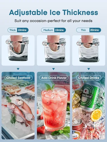 Miniatura 4 de Máquina comercial para hacer hielo, 100 libras/24 horas, máquina de hielo independiente y debajo del mostrador con 2 entradas de agua, 40