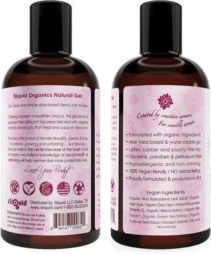 Miniatura 2 de Sliquid Organics Lubricante a Base de Agua - Hoja de Aloe Vera Infundida con Aceites Orgánicos y Botánicos, Gel Lubricante Natural
