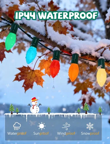Miniatura 3 de Cadena de luces LED para exteriores de 25 pies, cadena de luces C9 con 27 bombillas multicolor pintadas en aerosol de 0.6 W, luces de Navidad