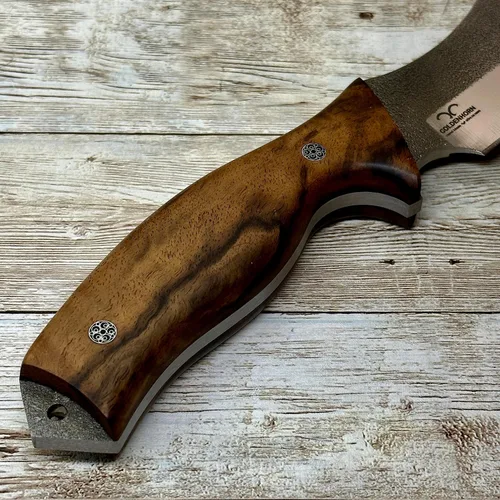 Miniatura 5 de Cuchillo de caza de hoja fija hecho a mano, cuchillo táctico de hoja N690 con funda de cuero y arrancador de fuego de magnesio, cuchillo táctico