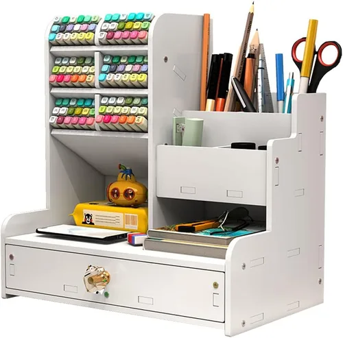 Miniatura 9 de Hggzeg Organizador de Escritorio de Madera, Portaplumas DIY de Gran Capacidad Caja de Almacenamiento Estante de Almacenamiento de Artículos