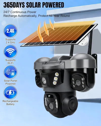 Miniatura 2 de KEPEAK Solar Security Camera Outdoor Wireless, Triple Lens PTZ Camera, 360° Pan Tilt, Color Night Vision, PIR Motion Detection, Two-Way Audio