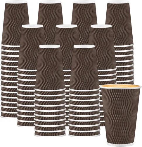 Miniatura 8 de BYSNOW Paquete de 150 tazas de café de 10 onzas, vasos de papel desechables, pared ondulada aislada para bebidas calientes o bebidas frías