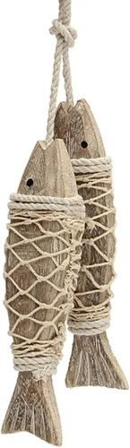 Paquete de 2 piezas de arte de pared de peces de madera, decoración colgante de peces tallados a mano, adorno decorativo de peces para tema náutico