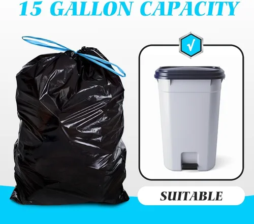 Miniatura 44 de Bolsas de basura de 7 galones, 100 unidades, bolsas de basura con cordón resistentes de Teivio, bolsas para papeleras de baño, bolsas de plástico
