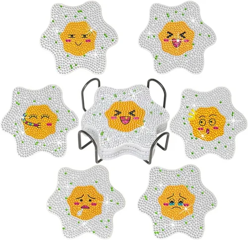 Miniatura 20 de Praise V Do Juego de 6 posavasos de pintura de diamante con soporte de base de corcho, posavasos de Navidad para principiantes, adultos