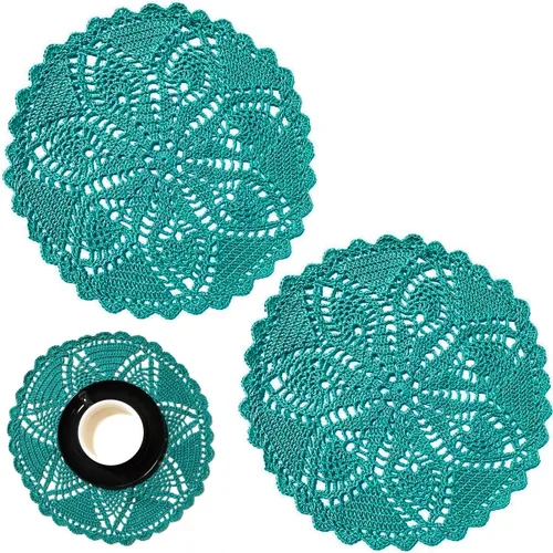 Miniatura 53 de Mantel Individual de Encaje de 11 a 12 Pulgadas Tapetes de Mesa Redondos Hechos a Mano Tapete de Ganchillo Cocina Vajilla Posavasos para Taza