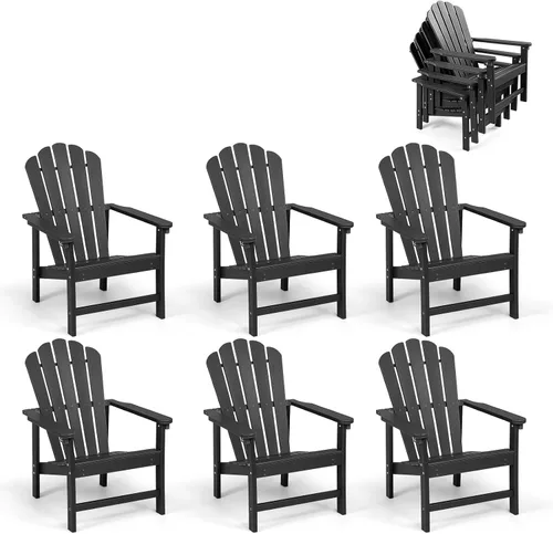 Miniatura 18 de Juego de 4 sillas Adirondack apilables para todo tipo de clima, de polietileno de alta densidad que ahorran espacio, con cubierta para patio al aire