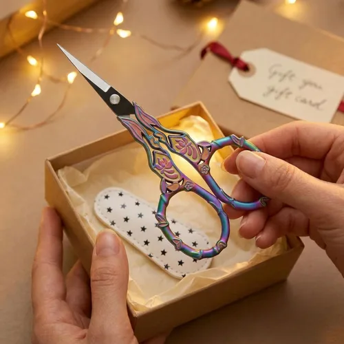 Miniatura 7 de Tijeras de bordado con cubierta – Tijeras pequeñas de ganchillo vintage arcoíris, tijeras de manualidades florales afiladas para hilo de hilo
