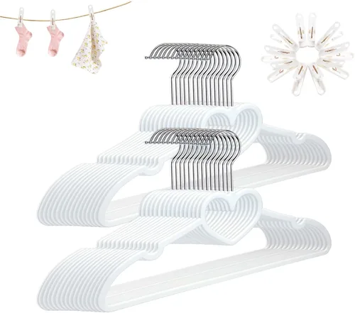 Miniatura 18 de Paquete de 20 perchas de plástico, lindas perchas ultra finas que ahorran espacio con gancho giratorio de 360 grados, fuertes y duraderas para Blanco