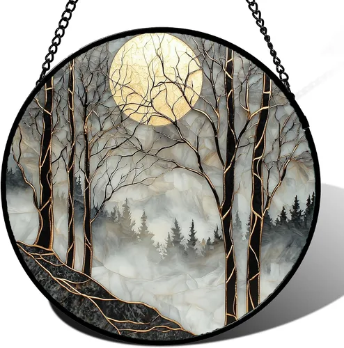 Miniatura 16 de Colgador de vidrieras para colgar, atardecer montañas, lago, árbol, atrapasoles para ventana, decoración del hogar, paisaje, día de la madre