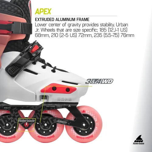 Miniatura 5 de Rollerblade Apex Junior - Patín en línea ajustable para fitness, Patinum/Coral