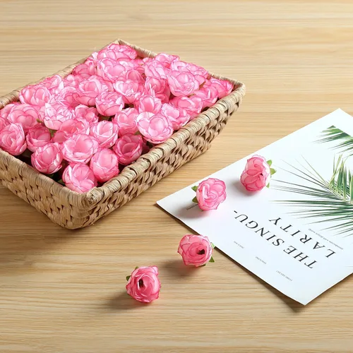 Miniatura 3 de SITUMEIZI 100 rosas artificiales de 1.3 pulgadas con cabeza de rosa rosa para decoración de bodas, gorras de graduación, pasteles, pared de flores