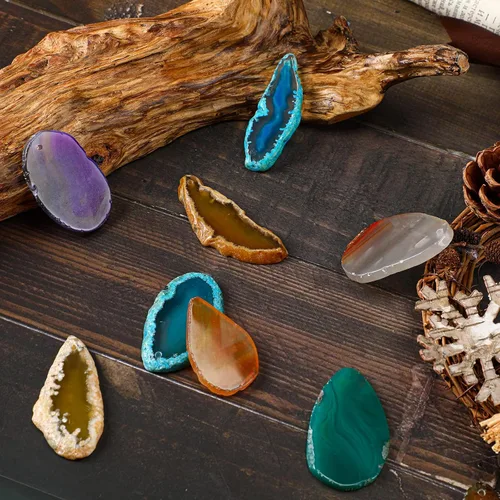 Miniatura 7 de Nuenen 50 piezas de rebanadas de cristales de ágata a granel pulidos, rebanadas irregulares para mesa de luz, cristales curativos, piedras de geoda
