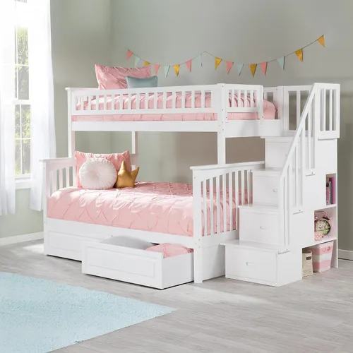 Miniatura 7 de Cama Atlantic Furniture tipo litera con escalera Columbia y cajones de cama en panel elevado, Madera, Blanco