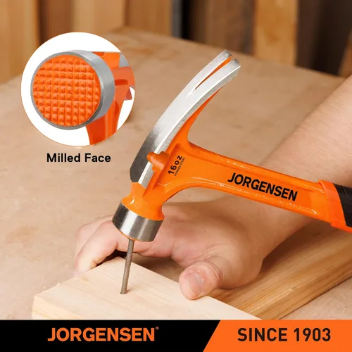 Miniatura 6 de Jorgensen Martillo de garra recta de 16 onzas, martillo de garra rasgada con cara fresada y agarre que absorbe impactos, martillo forjado de una