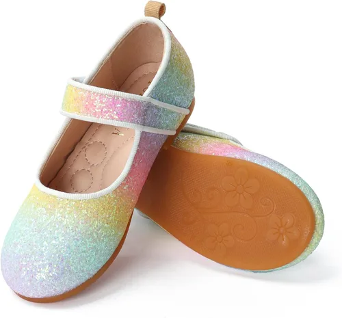 Miniatura 3 de TOZHCITA Zapatos de vestir de arco iris para niña, zapatos de princesa con purpurina para bebé, zapatos de Mary Jane brillantes para fiesta, zapatos