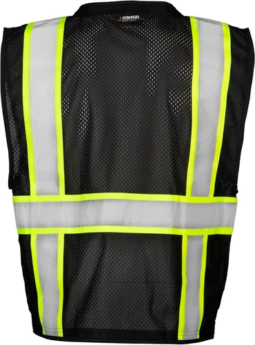 Miniatura 2 de Kishigo Black Enhanced Visibility Men's Vest B100, Multi Pocket Mesh Hi-Vis Vest, Ultra-Cool Polyester, 6 Pockets, Zipper Negro