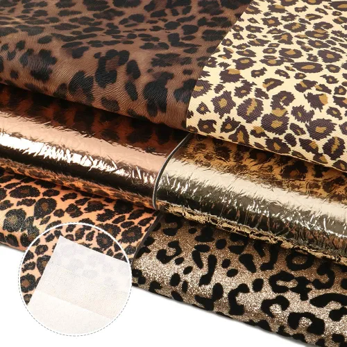 Miniatura 4 de Hoja de piel sintética con estampado de leopardo metálico, tela de piel sintética con estallido metálico, surtido de 6 piezas, 7.7" x 12.9