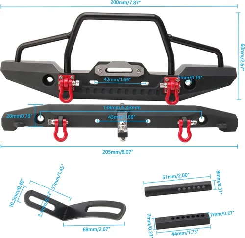 Miniatura 2 de 1/10 RC Metal delantero y trasero Combo W/luces LED grillos de remolque montaje cabrestante asiento remolque enganche para TRX4 SCX10 II 90046 Rock