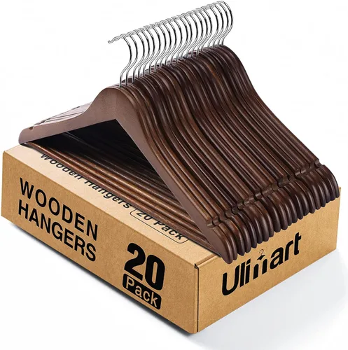 Miniatura 10 de Paquete de 30 perchas de madera, percha para ropa de uso diario, percha para abrigos en el armario, perchas de madera resistentes para trajes, Nogal