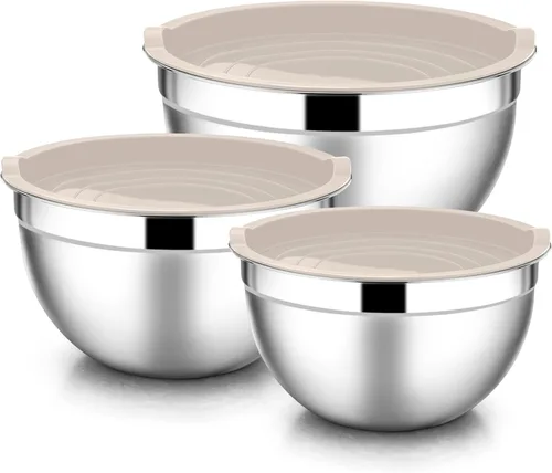 Miniatura 16 de E-far Tazones para mezclar con tapas, juego de 6 piezas de tazones para ensalada de acero inoxidable, tazones de metal anidables para hornear, Azul