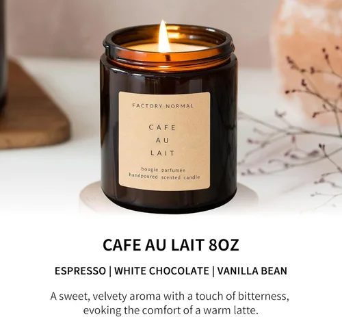 Miniatura 2 de Vela perfumada de soja en tarro de ámbar vela de perfume aroma curativo regalo (8 onzas, Cafe Au Lait)