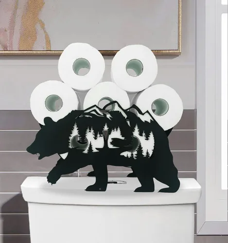 Miniatura 8 de Soportes de papel de oso de metal, divertidos soportes de almacenamiento de papel de animales negros para interiores y cocina, almacenamiento