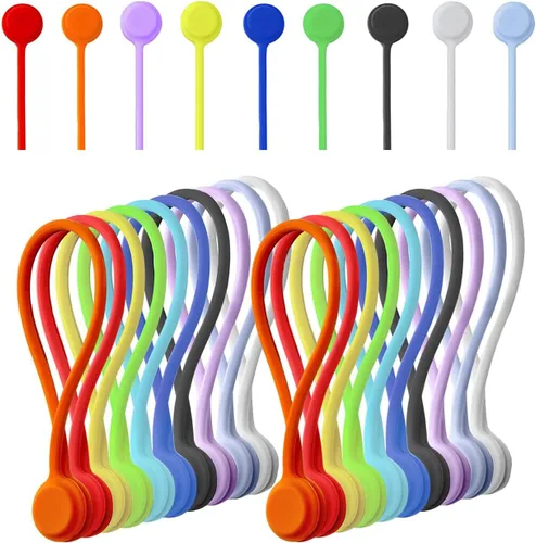 Paquete de 20 bridas magnéticas de silicona reutilizables para cables, lazos giratorios para envolver cables en casa/oficina, organizador de cables,