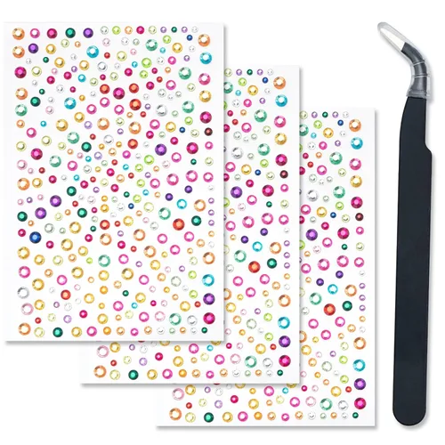 Miniatura 8 de 3 hojas de gemas de diamantes de imitación autoadhesivos para la cara, maquillaje, uñas, manualidades (negro)