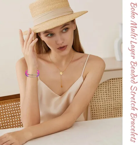 Miniatura 6 de MOZAKA 20 pulseras de cuentas pequeñas de cristal para mujer, estilo bohemio, apilable, elásticas, multicolor, versátiles, cuentas de cristal