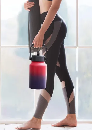 Miniatura 6 de EALGRO Botella de Agua Aislada de Medio Galón Jarra con Pajilla, 64 oz Frasco de Agua Deportivo de Metal de Acero Inoxidable Grande con Asa, Taza