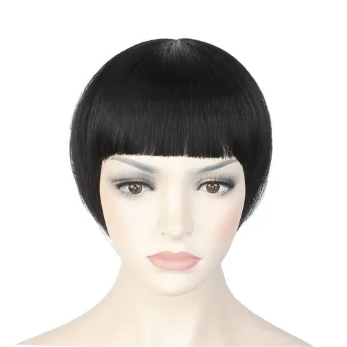 Corona corta con flequillo de 10 pulgadas con clip para mujeres con cabello blanco adelgazante, color negro