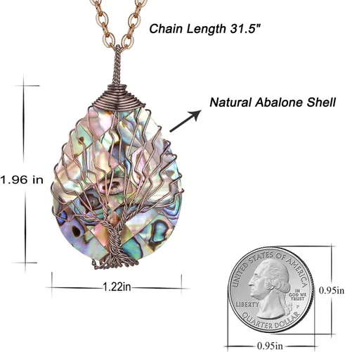 Miniatura 5 de sedmart Collar con dije de concha de abulón con forma de lágrima, envoltura de alambre, concha de abulón, collar de moda para mujer, collar hecho a