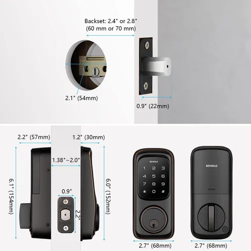 Miniatura 7 de Revolo Cerradura de puerta de entrada sin llave con teclados de pantalla táctil, cerrojo electrónico para puerta delantera, certificado ANSI grado