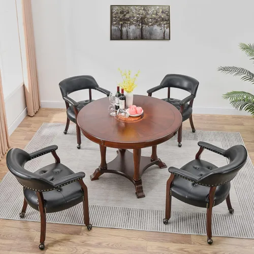 Miniatura 36 de Juego de 8 sillas de cuero de comedor con ruedas y brazos, silla de capitán Accent con ruedas, sillas de madera con ruedas enrollables para cocina