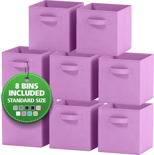 Miniatura 14 de Juego de 8 cubos de almacenamiento cestas plegables de tela con asas duales. Cubos de almacenamiento Organizador de estantes de armario Blanco